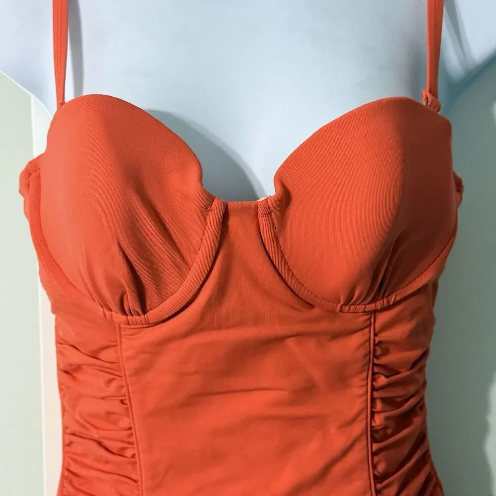 A.N.A. Shirred Side One Piece Swimsuit |  Size 8 | Color Coral